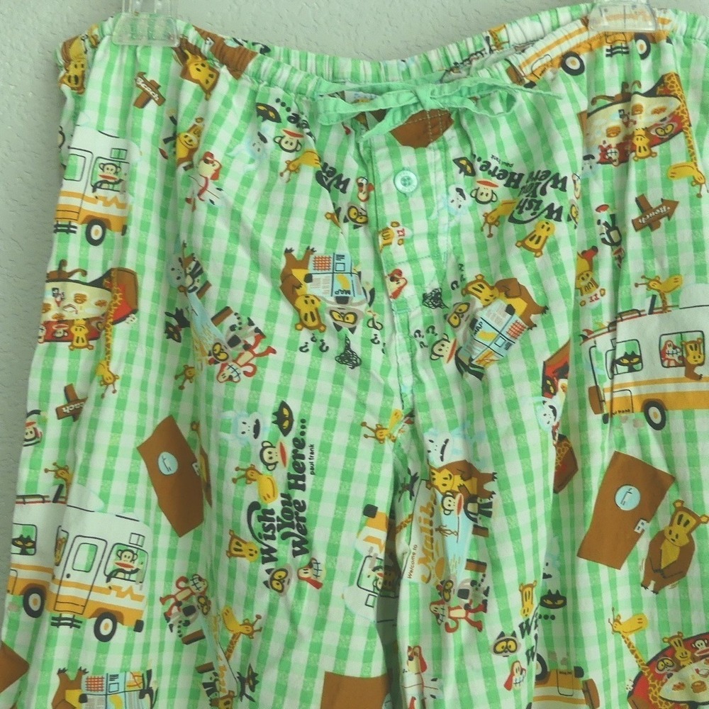 Paul Frank Pajama Pants Wish You Were Here Gingham Sz M Julius Monkey Cotton HTF